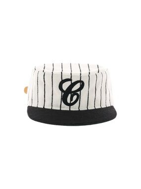 White & Black Pinstripe Bucket Hat with 'C' Monogram